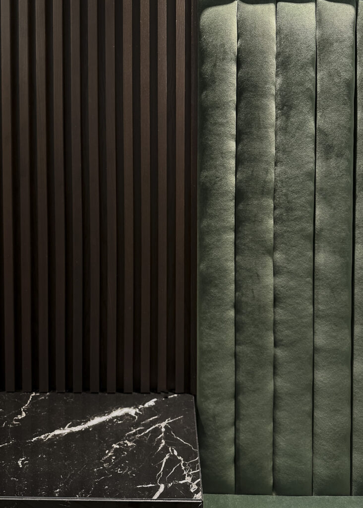 Winter wedding materials velvet couch and a marble table