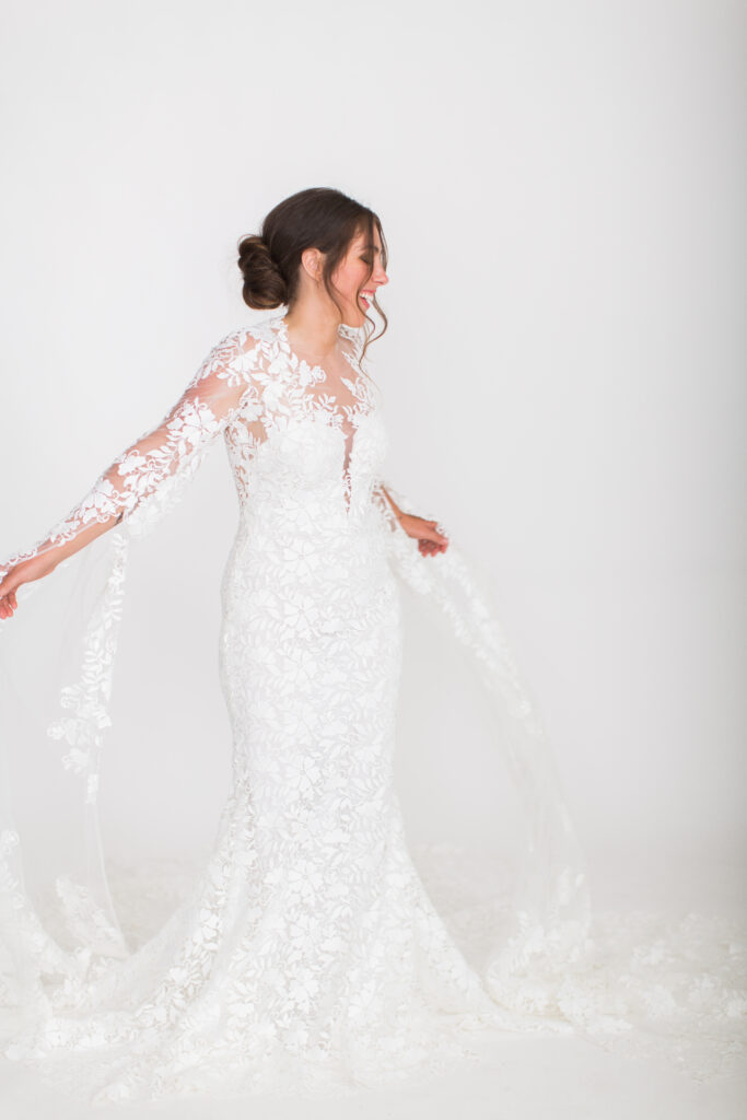 bride in a long sleeve winter wedding gown