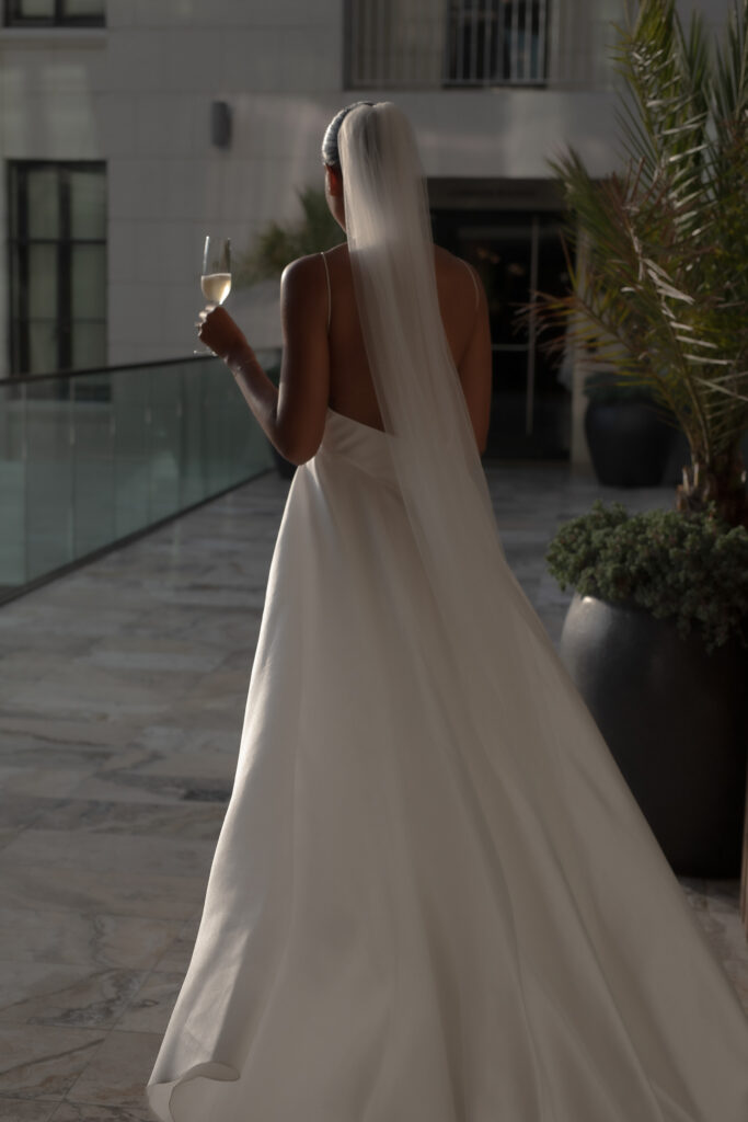 Bride walking around at the reception celebration during a luxury Tuscany wedding